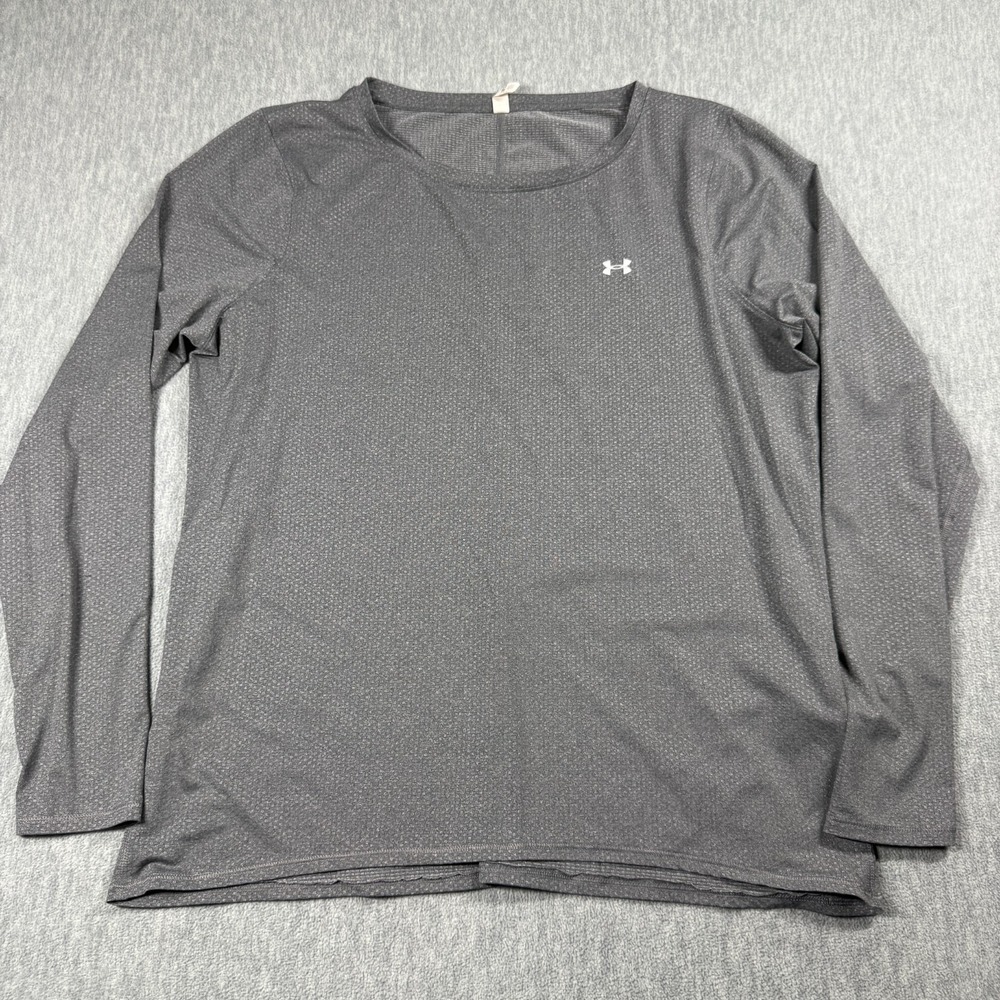 Under Armour‎ Shirt Women XXL Gray HeatGear Fitted Mesh Long Sleeve Athletic Tee